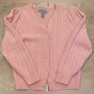 LAUREN COLE 70% Lambswool Angora Pearl Embellished Baby Pink Knit Cardigan - MP